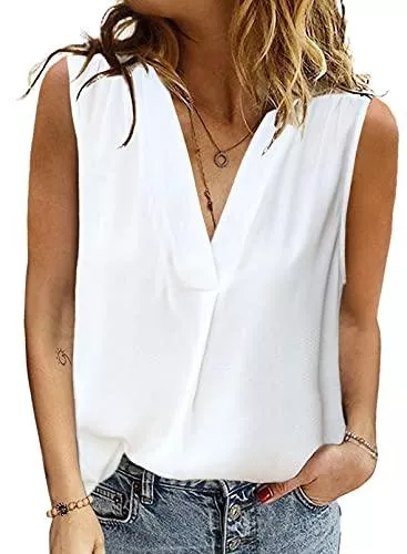 Modasua Ärmellose Blusen Modasua Damen Bluse Langarm Blusenshirt Chiffon Hemd V-Ausschnitt Elegant Hemd Casual Oberteile Tops Business Tunika T-Shirt