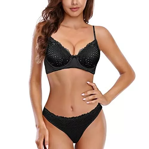 SHEKINI Unterwäsche & Dessous SHEKINI Damen Bügel BH Set Push Up Spitze BH und Slip Nicht Gepolstert Bra Panty Lingerie Unterwäsche