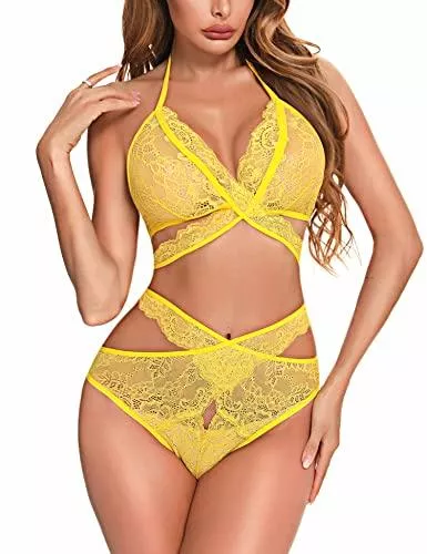 Aranmei Unterwäsche & Dessous Aranmei Damen Sexy Dessous Set Zweiteilige Criss Cross Spitze BH und Panty Sets