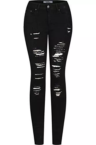 2LUV Jeans 2LUV Damen Skinny Jeans mit 5 Taschen, Stretch, Destroyed Dark Denim