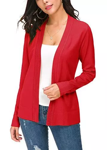 EXCHIC Strickjacken Damen Elegant Casual Strickjacke Solid Langarm Cardigan Leicht Gestrickt Blazer