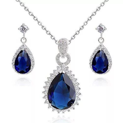 Crystalline Azuria Schmuck Crystalline Azuria Damen Kostüm Schmuck-Set Hochzeit Schmuck-Set mit Tropfenfürm Halskette und Ohrringe Zirkonia Kristalle Brautjungfer Schmuck
