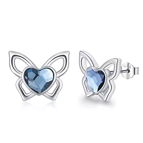 SlowSloth Schmuck Oohrringe Schmetterling 925 Sterling Silber Kristall Ohrstecker Schmetterling Schmuck Ohrringe Tiere Schmetterling Geschenke für Frauen Mädchen Tochter