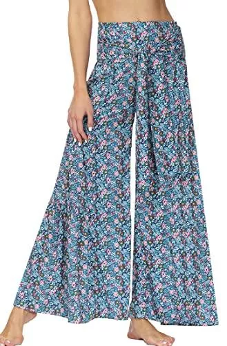 FLYCHEN Hosen FLYCHEN Damen Hose Print-Hose mit weitem Bein Bequeme lässige Hosen Blumenmuster Locker Hose Sommerhose Gummibund Freizeithose