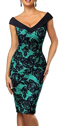 HOMEYEE Cocktail HOMEYEE Damen Elegant V-Ausschnitt Ärmelloses Vintage Rose Floral Cocktailkleid B425