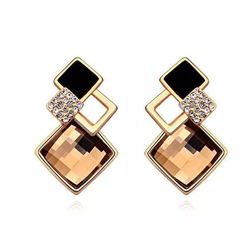 Crystalline Azuria Schmuck Crystalline Azuria Crystals from Swarovski Braun Simulierter Topas Rhombus Ohrringe 18 kt Vergoldet für Damen