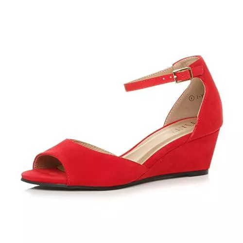 Ajvani Sandalen & Slides Ajvani Damen Kleiner Mitte Keilabsatz Schnalle Knöchelriemen Riemchensandalen Größe