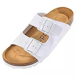 Palado Sandalen & Slides Palado® Damen Sandale Korfu | Made in EU | Pantoletten in modischen Farben | 2-Riemen Sandaletten mit Natur Kork-Fussbett | Herren Hausschuhe mit Leder-Laufsohle