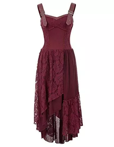 Belle Poque Cocktail Belle Poque Damen Steampunk Gothic Victorian lange Kleid Ärmel less unregelmäßiges Spitze-Kleid