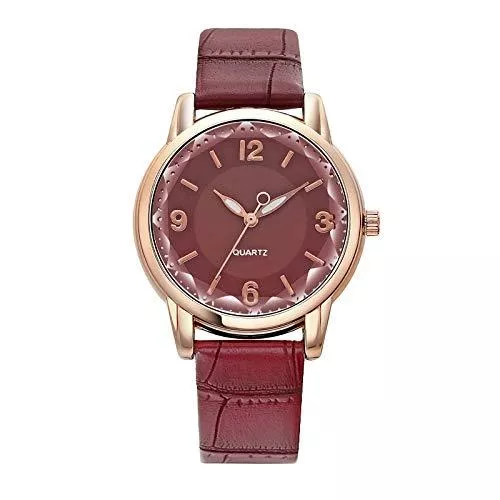 Chenhan Uhren Mode Frauen Gradient Uhren Mode Dame Quarz Armbanduhr Weibliche Uhr Casual Leder Band Uhren für Frauen (Color : Wine Red)