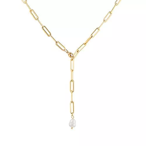 GD GOOD.designs EST. 2015 Schmuck Y-Kette Perle für Damen I Ankerkette mit echter Muschelkern Perle I Frauen Halskette mit Süßwasser Perlen Anhänger und verstellbaren Hakenverschluss