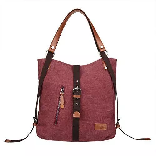 JOSEKO Taschen & Rucksäcke JOSEKO Canvas Tasche Handtasche, Damen Schultertasche Rucksack Groß Vintage Umhängentasche Shopper für Alltag Büro Schule Ausflug Einkauf Lila Kaffee