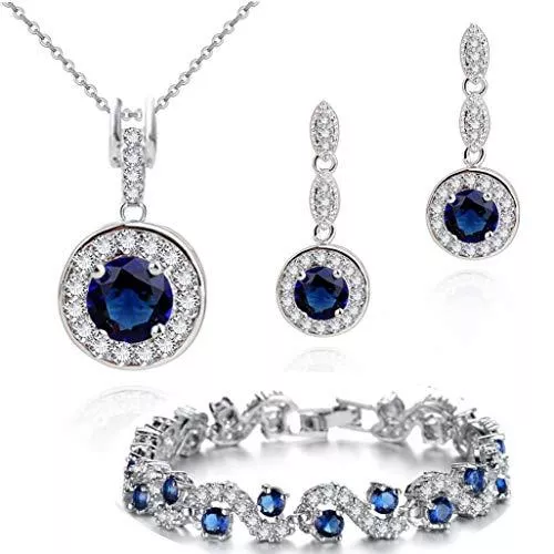 Crystalline Azuria Schmuck Crystalline Azuria Schmuck-Set für Damen Hochzeit Schmuck-Set mit Halskette und Ohrringe für Braut Zirkonia Kristalle Brautjungfer Kostüm Schmuck
