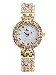 MoBreiou Uhren MoBreiou Damenuhr mit Perle Quarz Wasserdicht Rund Tochter Geschenk Gold und Silber Armbanduhr, gold