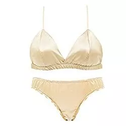 XZBBH Unterwäsche & Dessous Bikini-Stil Dessous Frau Light Satin Kein Stahl-BH-Anzug Damenunterwäsche-Set (Color : Gold, Cup Size : Medium)