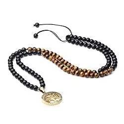 coai Schmuck coai Unisex 108 Mala Kette aus Edelstein mit Lebensbaum Charm