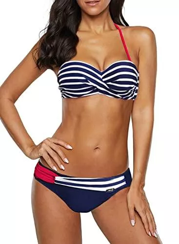 Dokotoo Bademode Dokotoo Bandeau Bikini Damen Push Up Zweiteilige Badeanzug Bademode Bikini Set S-2XL