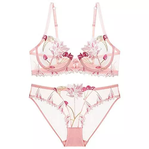 Cwang Unterwäsche & Dessous Cwang Damen Bügel BH Set Push Up Spitze BH und Transparente Slip Nicht Gepolstert Bra Glatter Panty Lingerie Unterwäsche