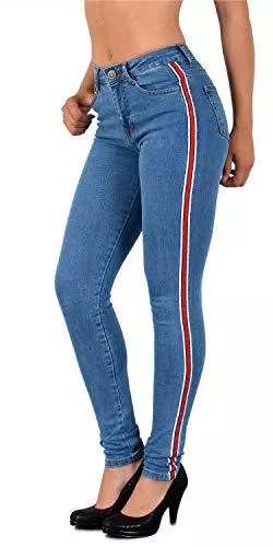 ESRA Jeans ESRA Damen Jeans Skinny Streifen Jeanshose Damen mit Seitenstreifen Highwaist bis Übergröße J330