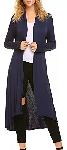 POGTMM Strickjacken Damen Casual Lange Open Front Drape Leichte Duster Hoher Niedriger Saum Maxi Langarm Strickjacke (S-3XL)