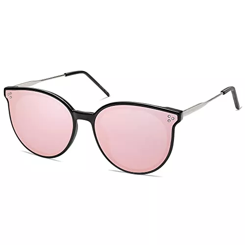SOJOS Sonnenbrillen & Zubehör SOJOS Retro Vintage Sonnenbrille Damen Hochwertige Runde Cateye Brille Übergroß UV 400 Schutz mit Federscharnier, Brilletuch und Brillenbeutel DOLPHIN