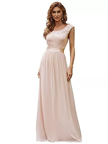 Ever-Pretty Abendkleider Ever-Pretty Damen Rundhalsausschnitt Kurze Ärmel Elegant A-Linie Empire Spitze Chiffon Bodenlang Abendkleider 00646