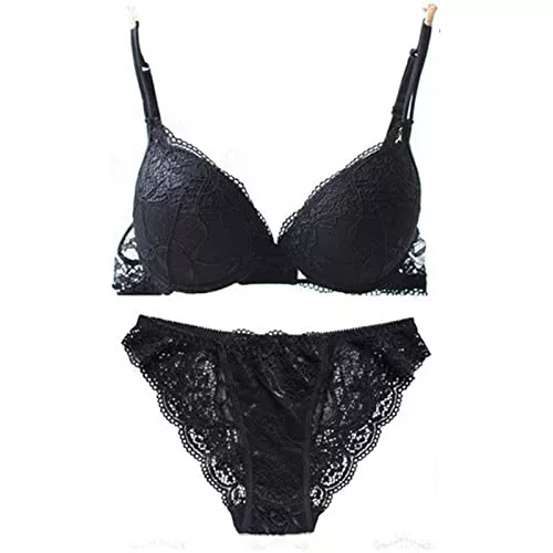 Cwang Unterwäsche & Dessous Cwang Damen Bügel BH Set Push Up Spitze BH und Transparente Slip Nicht Gepolstert Bra Glatter Panty Lingerie Unterwäsche mit Hakenverschluss und Verstellbare Träger
