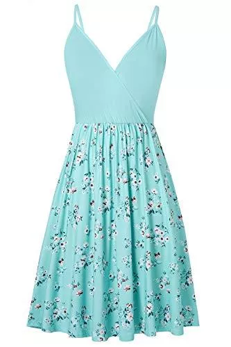 Spreadhoodie Freizeit Spreadhoodie Damen Sommerkleid V Ausschnitt Swing Kleid Verstellbaren Spagettiträgern Trägerkleid Elegant Swing Strandkleid Maxikleider Midikleid mit Taschen S-XL