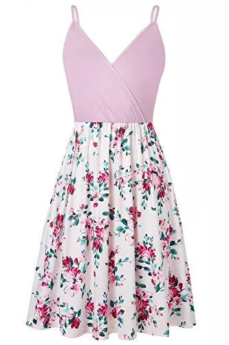 Spreadhoodie Freizeit Spreadhoodie Damen Sommerkleid V Ausschnitt Swing Kleid Verstellbaren Spagettiträgern Trägerkleid Elegant Swing Strandkleid Maxikleider Midikleid mit Taschen S-XL