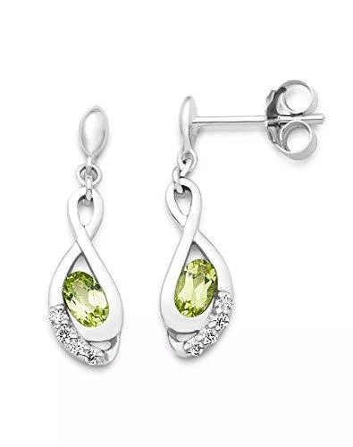 MIORE Schmuck Miore Ohrringe Damen Hängend Silberfarbig 925 Sterling Silber Rundschliff Zirkonia Steinchen mit Peridot