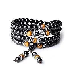 coai Schmuck coai Unisex 108 Obsidian Tigerauge Mala Halskette Gebetsarmband