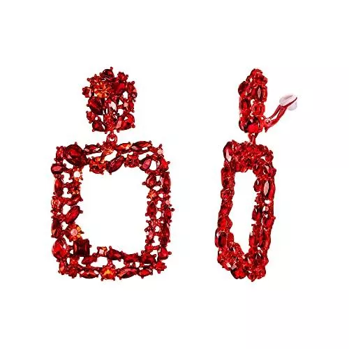 EVER FAITH Schmuck EVER FAITH Strass Rechteck Ohrclips Geometrische Statement Tropfen Ohrringe Clip-on für Damen Mädchen Schillernde Klar AB Silber-Ton