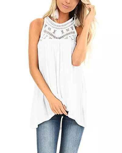 ZANZEA Tops ZANZEA Damen Ärmellos V-Ausschnitt Tank Tops mit Spitze Weste Sommer Strand Vest Bluse