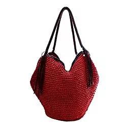 SYT-MD Taschen & Rucksäcke SYT-MD Strohtaschen, Quaste Stroh Damen Umhängetasche Lässig Große Kapazität Rattan Handtasche Damen Wicker Weave Beach Handtasche Damen Tasche korbtasche