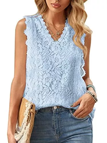 FCSONU Ärmellose Blusen FCSONU Damen Sommer Spitze Tank Top V Ausschnitt Sexy T Shirt Ärmellose Hemd Oberteile Tunika Bluse