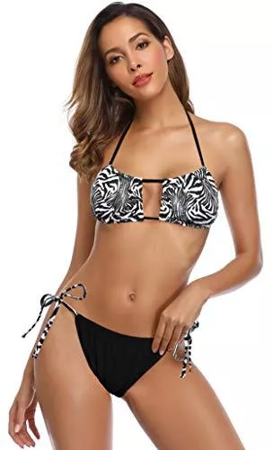 SHEKINI Bademode SHEKINI Damen Sexy Bikini Set Bandeau Bademode Neckholder Verstellbarer Bikinioberteil Zweiteiliger Badeanzug Elegant Gedruckt Triangel Bikinihose