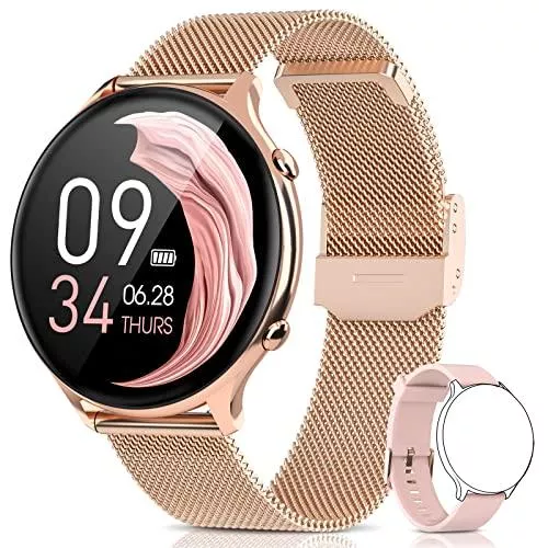 BANLVS Uhren BANLVS Smartwatch Damen, 1,28 Zoll Fitness Tracker Armbanduhr Pulsuhr Schlafmonitor Blutsauerstoff, Sportuhr IP68 Wasserdicht Schrittzähler Uhr mit 24 Sportmodi Smart Watch für Android IOS Handy Gold