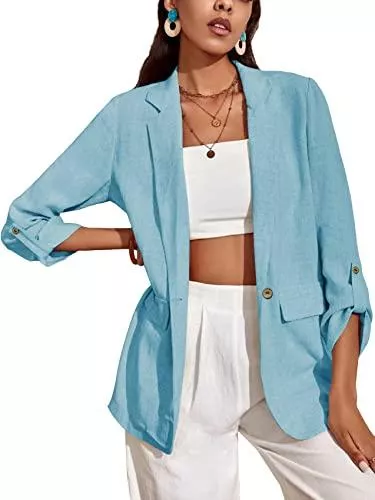 Gemijacka Blazer Gemijacka Damen Blazer Langarm EIN Knopf Anzugjacke mit Seitentasche Dünne Sommer Jacke für Business Freizeit