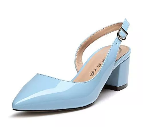 Castamere High Heels Castamere Damen Slingback Blockabsatz Heels Spitzen Zehen Pumps Adjustable-Strap Sandalen Mittel Heel 5CM