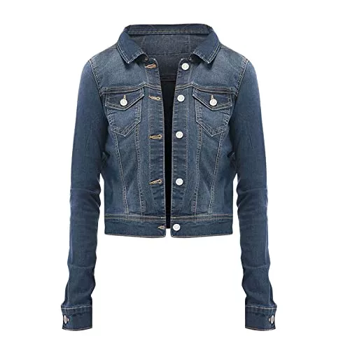 EGSDMNVSQ Jacken EGSDMNVSQ Damen Jeansjacke Kurz Übergangsjacke Leichte Jacke Denim Blau Jeansmantel mit Loch