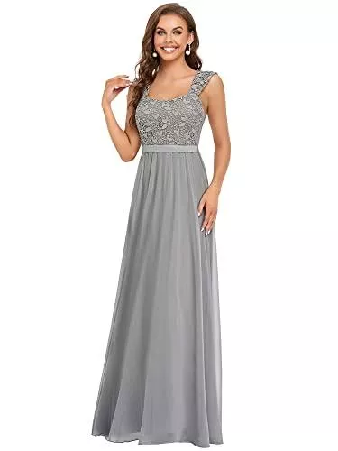 Ever-Pretty Abendkleider Ever-Pretty Damen Abendkleid A-Linie Chiffon rückenfrei elegant Spitzenkleid Ärmellos lang EZ07704