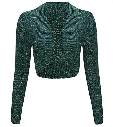 FAIRY TRENDZ Strickjacken FAIRY TRENDZ Damen Cropped Lurex Bolero Langarm Shrug Damen Party Wear Knitted Übergröße Abend Hochzeit Top