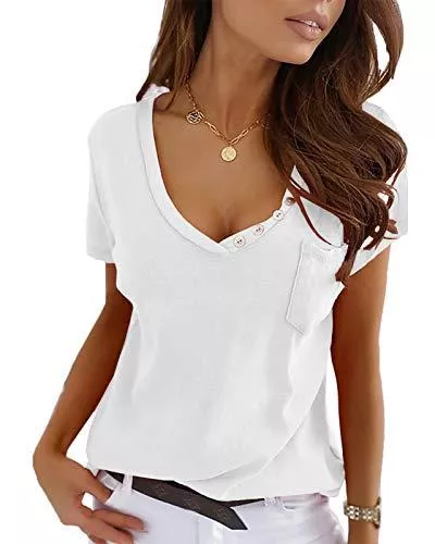 Maxwinee T-Shirts Maxwinee Damen T-Shirt Kurzarm V Ausschnitt Sexy Sommer Oberteile Tops Tunika Casual Tee Locker