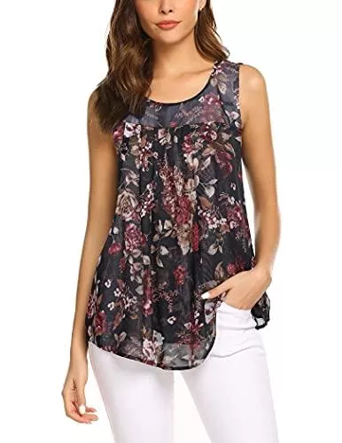 Parabler Ärmellose Blusen Parabler Damen Sommer Chiffon Top Ärmellose Blusentop Tank Top Elegant Weste Top Shirt Bluse Oberteile