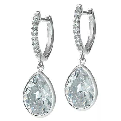 TCC Sourcing Schmuck Rhodium auf 925 Sterling Silber Transparent Tropfenform CZ Kristall Charme Hoop Huggie Baumeln Ohrring