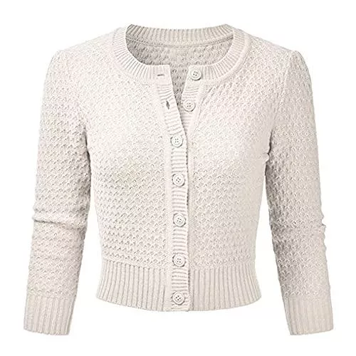 Vertvie Strickjacken Vertvie Damen Bolero Kurze Strickjacke Langarm Cardigan Elegante Jacke Rundhalsausschnitt Stricken Strickweste mit Knopf
