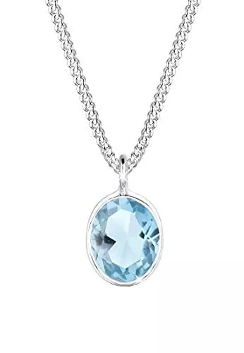 Elli Schmuck Elli Damen-Kette mit Anhänger Basic Edelsteinkette 925 Silber Topas Brillantschliff blau - 0103291115
