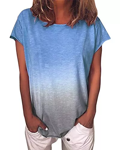 Tincini T-Shirts Damen Tshirt Sommer Kurzarm Shirts Casual Rundhals Farbverlauf Lose Basic Tops Beiläufig Bluse Oberteile