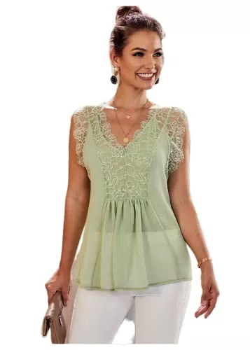 Meufam Ärmellose Blusen Damen Tank Top Sommer Ärmellose Blusentop Elegant Spitzen V-Ausschnitt Weste Top Casual Shirt Tops Bluse