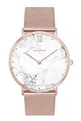 New Trend - Love for Accessories Uhren Armbanduhr Rosegold Weiss für Damen &amp; Herren, Marmor-Style mit Textil- Stoff- Nylon- NATO-Armband oder Edelstahl-Metallarmband Ø 38 MM